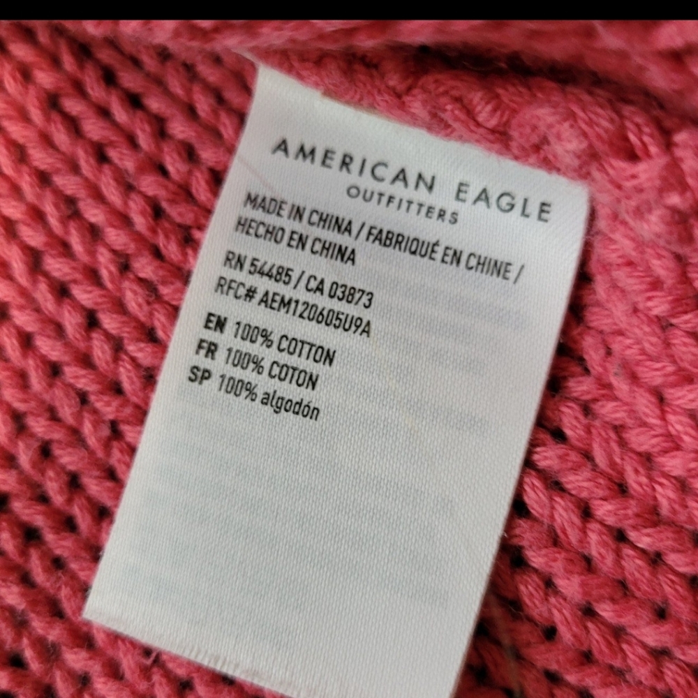 American Eagle Womens SZ XS Oversized crop Cotton‎ Knit Sweater distressed Pink - Picture 11 of 11